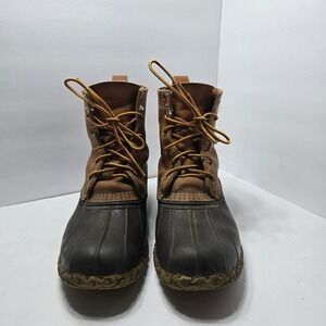 LL Bean Boots Mens 8 M Tan Brown 8 Inch Duck Boots Waterproof Leather Rain Snow